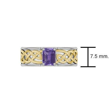 Celtic Knotwork Silver and Gold Accent Wedding Ring with Gemstone MRI2361 - Jewelry